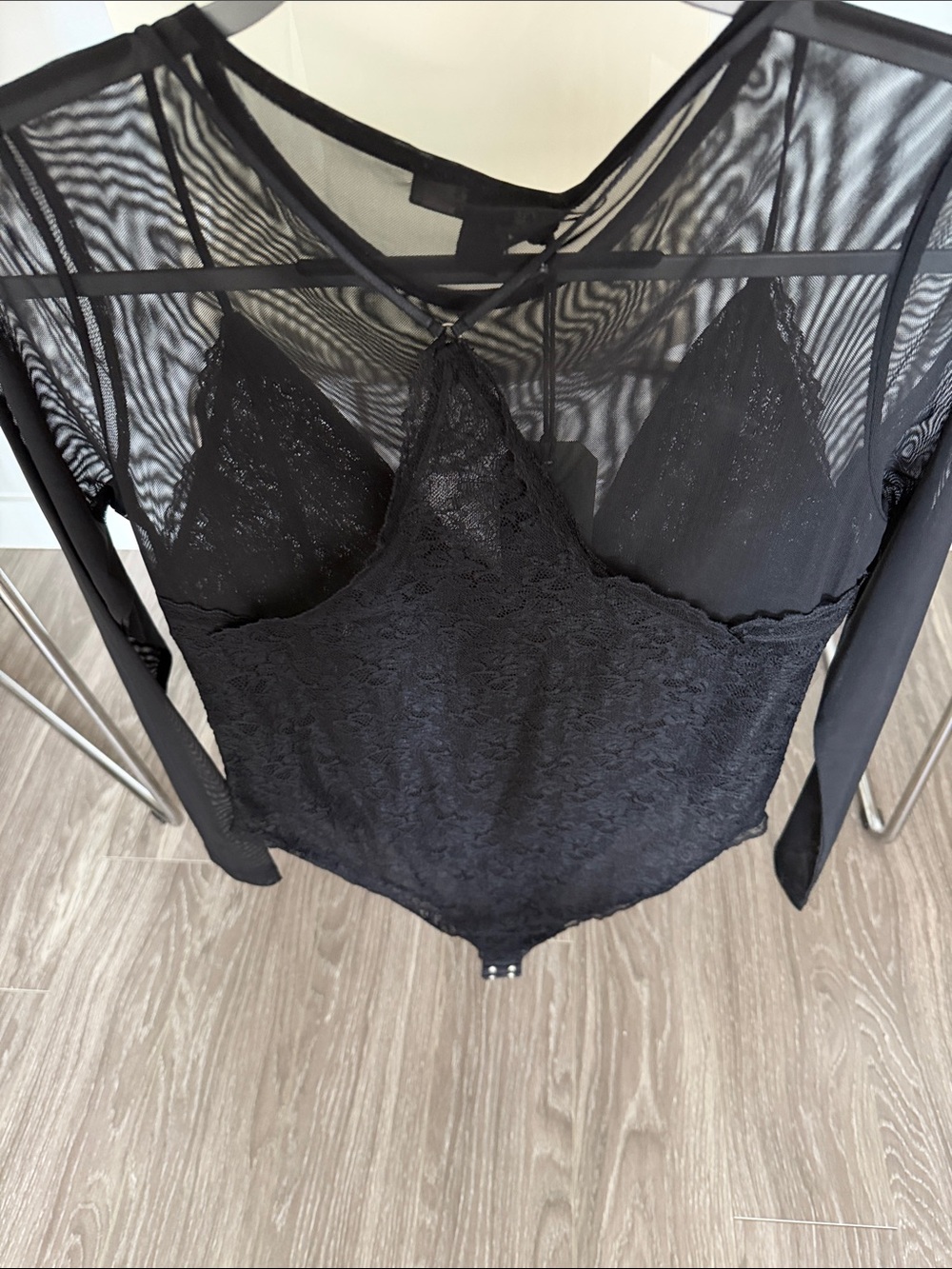All Saints Sheer Lace Long-Sleeve Bodysuit - Black - Picture 3 of 5
